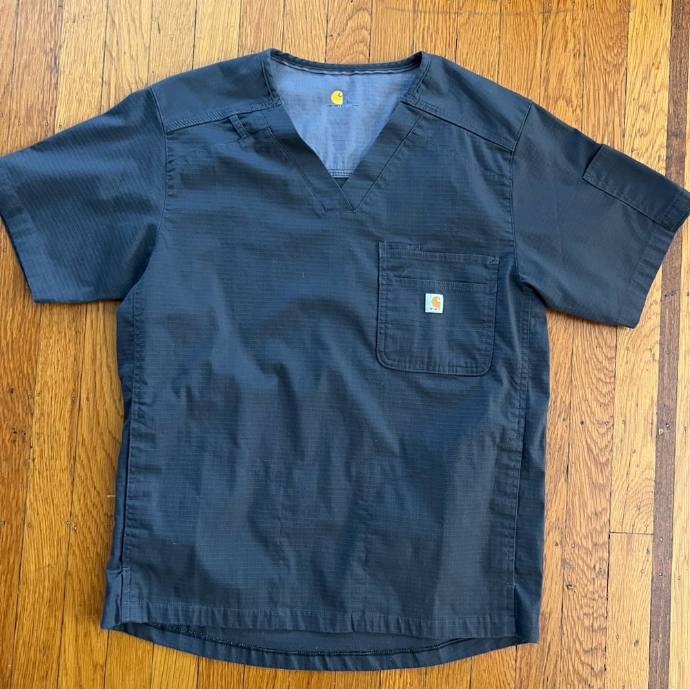 Carhartt Ripstop Rugged-Flex Men's 5-Pocket STRETCH V-Neck Scrub Top gray S NWOT